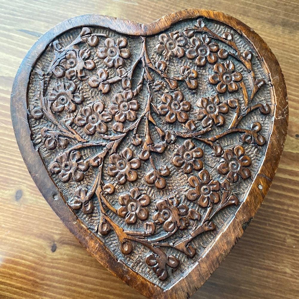 Heart shaped carved trinket box